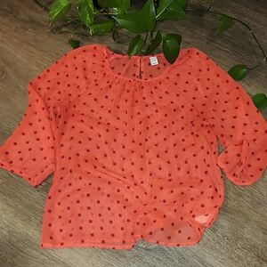 Women's Sheer Orange Polka Dot Top